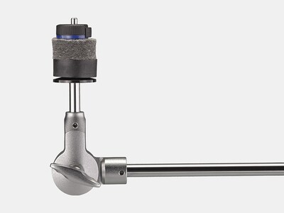Image of cymbal angle adjustment mechanism featuring a gear-driven center tilt mechanism