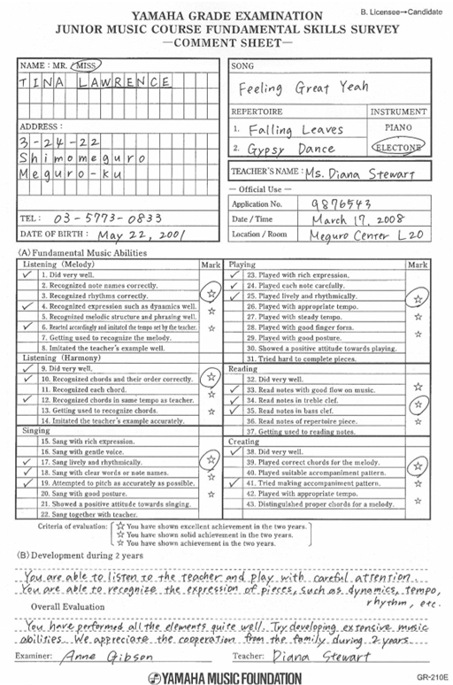 Comment Sheet