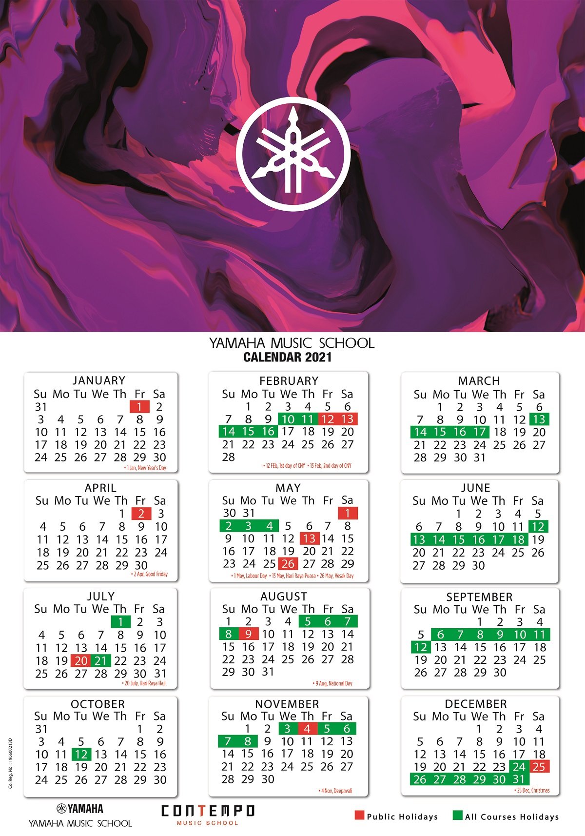 Yamaha Course Calendar 2021